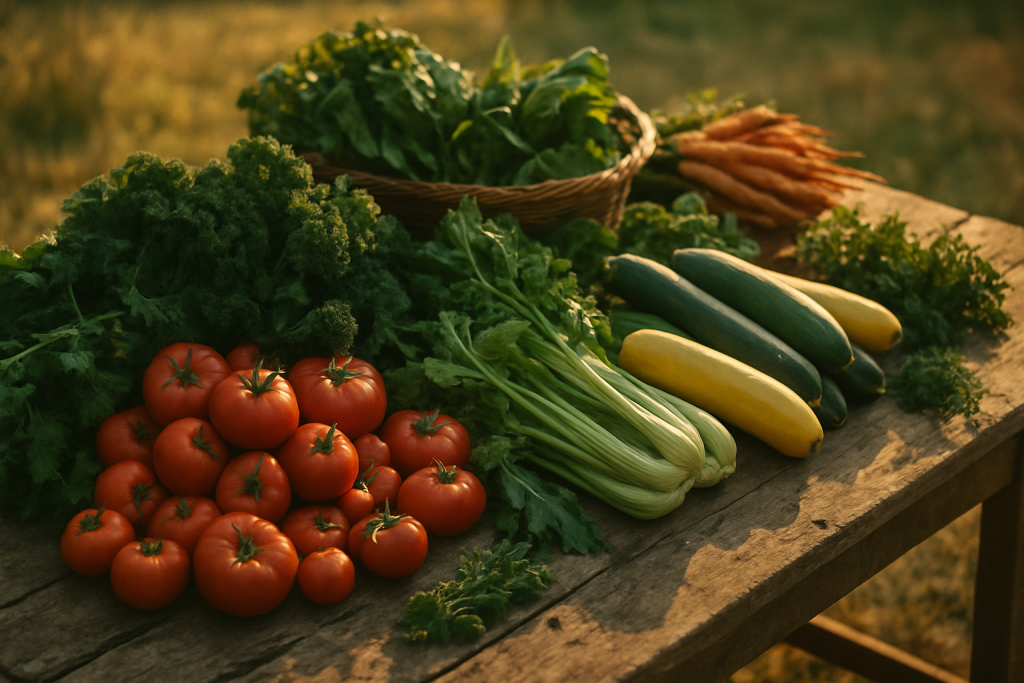 Harvest table of vegetables