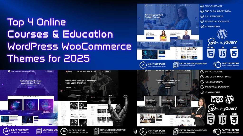 Top 4 Online Courses & Education WordPress WooCommerce Themes for 2025